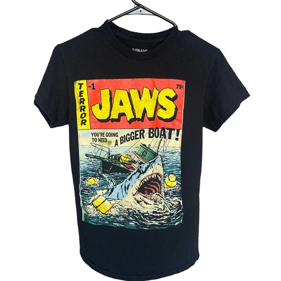 Jaws Other - Jaws Shirt Adult Small Black Graphic Tee Shark Movie Short Sleeve